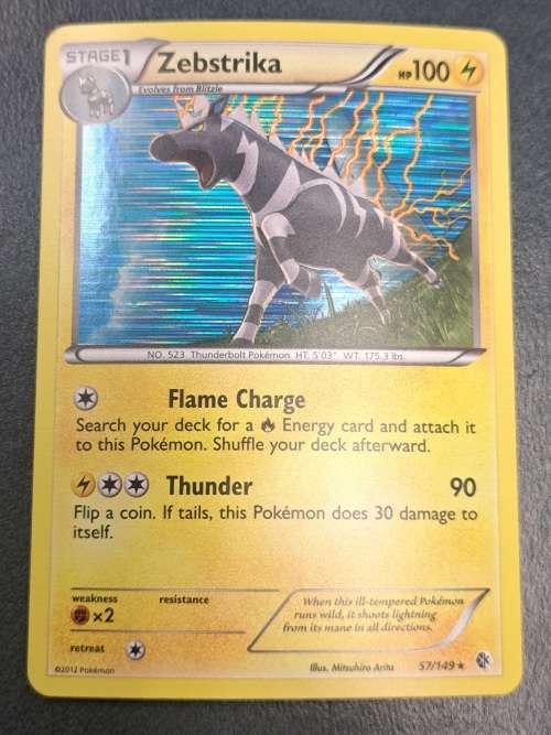 Pokemon Trading Cards - Zebstrika - 57/149 - Holo Rare - 2012 Boundaries Crossed - NM