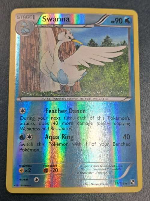 Pokemon Trading Cards - Swanna - 37/114 - Rare Reverse Holo - Black & White (Base Set) -NM