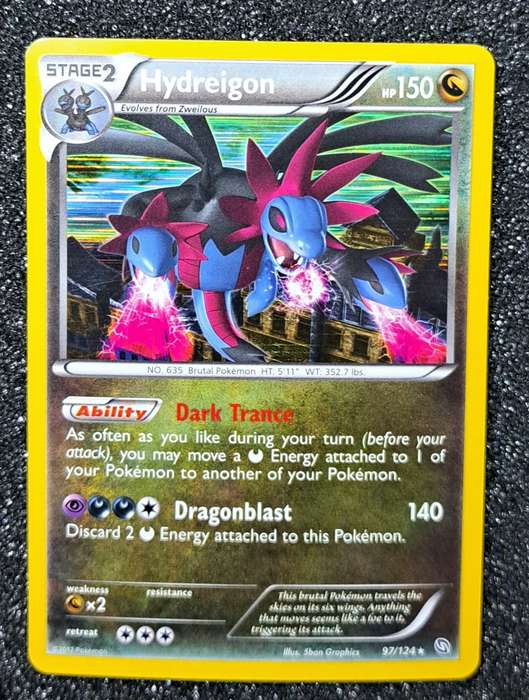 Pokemon Trading Cards - Hydreigon - 97/124 - Rare Reverse Holo - Dragons Exalted - VLP