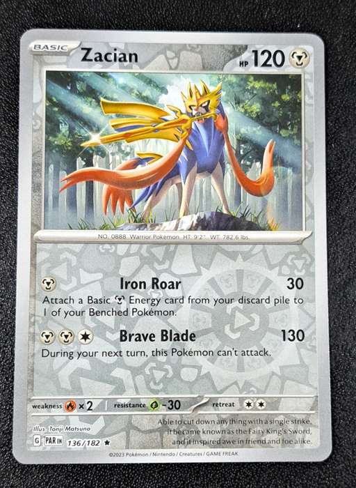 Pokemon Trading Cards - Zacian - 136/182 - Rare Reverse Holo - Paradox Rift - NM