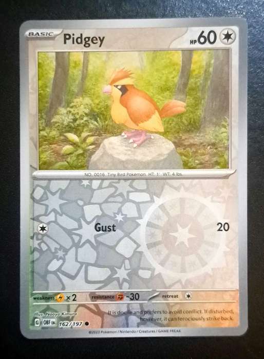 Pokemon Trading Cards - Pidgey - 162/197 - Reverse Holo - Obsidian Flames - NM