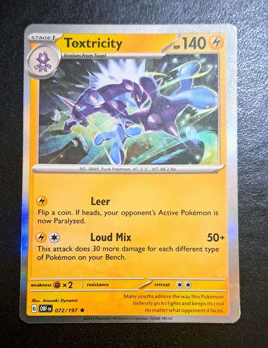 Pokemon Trading Cards - Toxtricity - 072/197 - Holo Rare - Obsidian Flames - NM