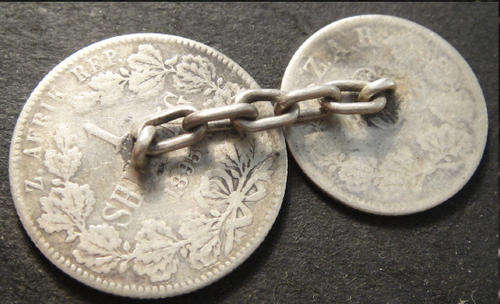Anglo-Boer War Sterling Silver Cufflinks made from Paul Kruger Sterling Silver Z.A.R. Sixpence & Shi