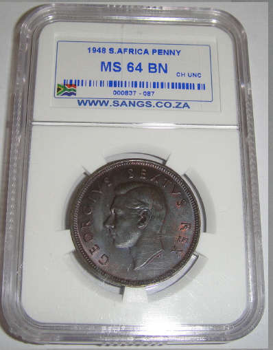 1948 One Penny (1d) : Sangs Graded MS64 BN (MINT STATE)