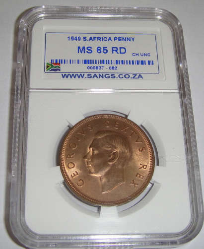 1949 One Penny (1d) : Sangs Graded MS65 RD (MINT STATE)