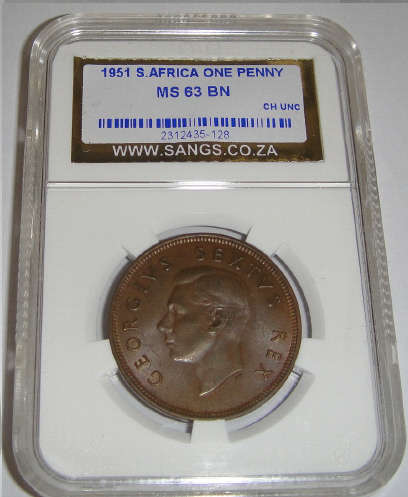 1951 One Penny (1d) : Sangs Graded MS63 BN (MINT STATE)