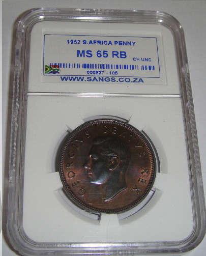 1952 One Penny (1d) : Sangs Graded MS65 RB (MINT STATE)