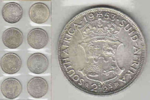 Union of South Africa : Complete Set of Elizabeth II Silver Half Crowns (1953-1960)