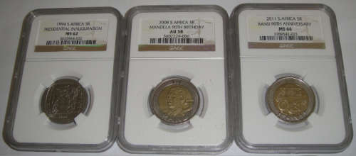 Three R5 Coins graded by the NGC (1994, 2008 & 2011) : Three Sets Available