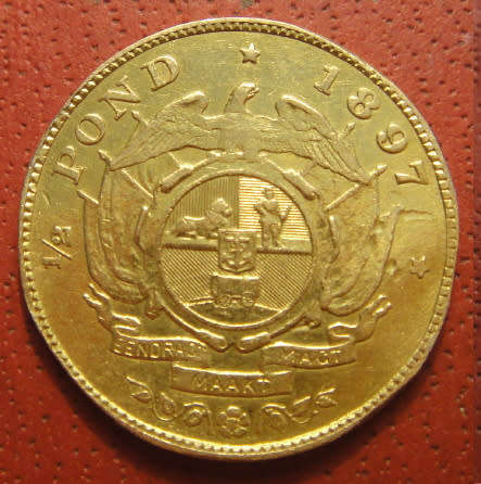 Paul Kruger Z.A.R. 22ct GOLD HALF POND of 1897 (ex-mounted)