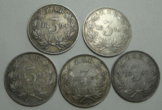 Paul Kruger ZAR: Three Pence Collection (1892 to 1897)