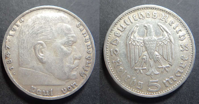 German Reich: Silver Five-Mark of 1935 (G)