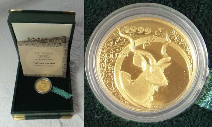 Republic of South Africa: 1/10th GOLD Proof Natura (The Kudu) of 1999