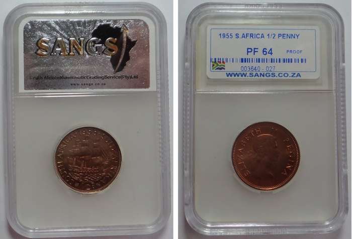 Union of South Africa: Half Penny of 1955, Sangs graded PF 64