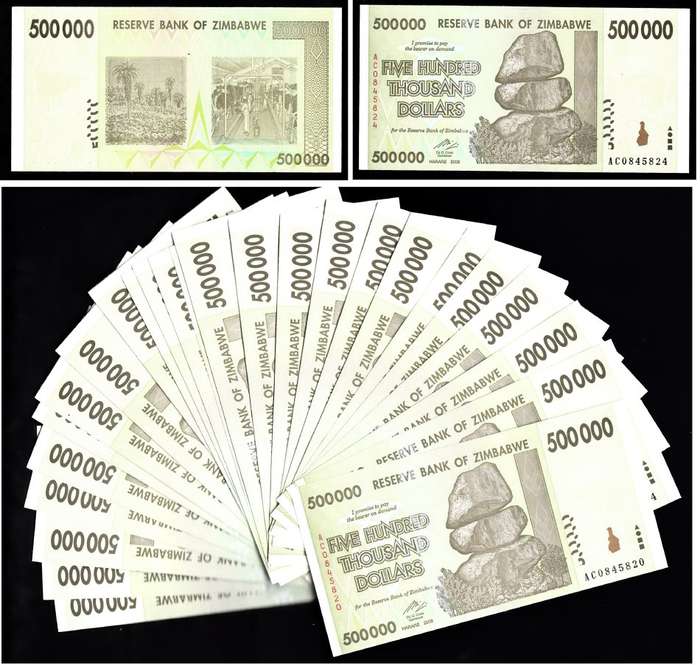 Bank of Zimbabwe: 500 Thousand Dollars 2008 (71 Uncirculated Notes)