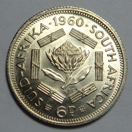 Union of SA: Our Last Silver Sixpence (1960) in Brilliant UNC
