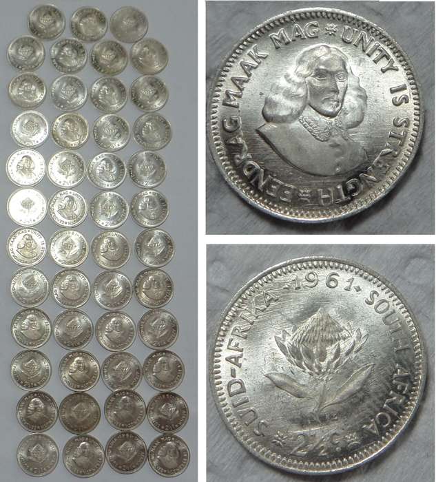 RSA: Forty-Seven (47) Lustrous High Grade Silver Tickeys of 1961