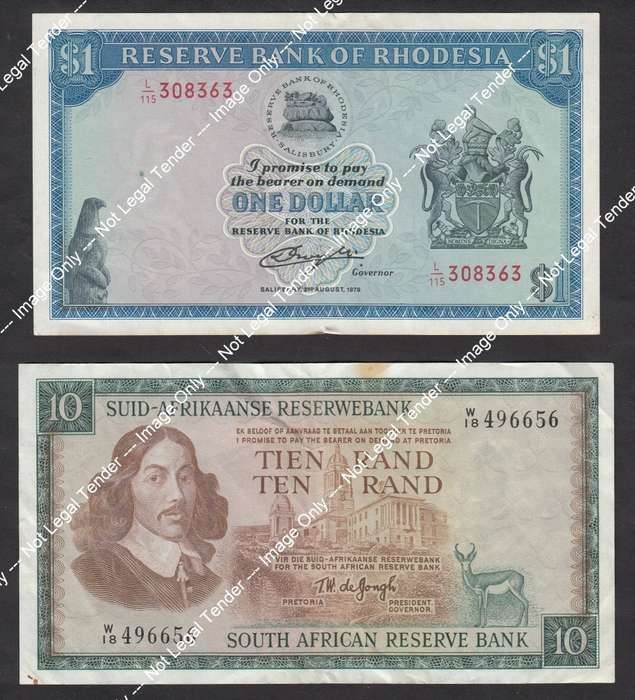 South Africa Replacement W18 R10 & Rhodesia $1 of 1979