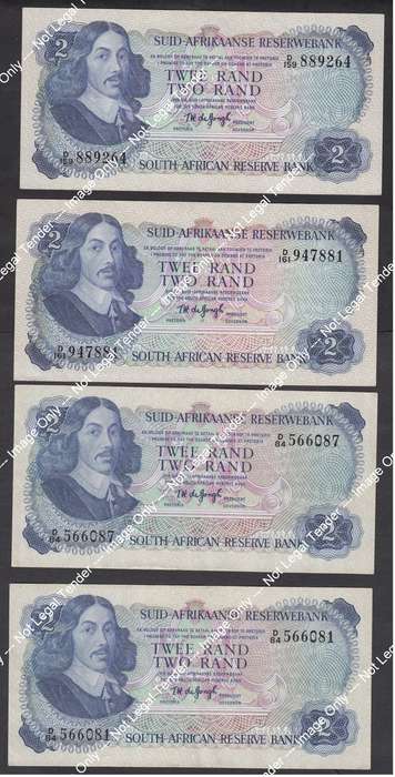 RSA: Four De Jongh R2 notes of the 1970s (2 close serial numbers)