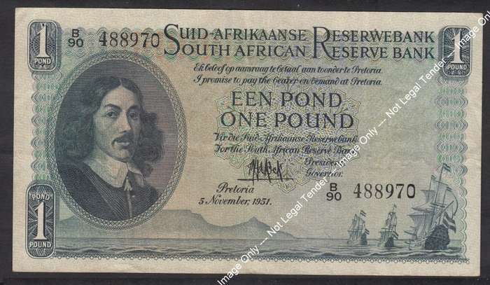 Union of South Africa: Een Pond // One Pound 5 November 1951