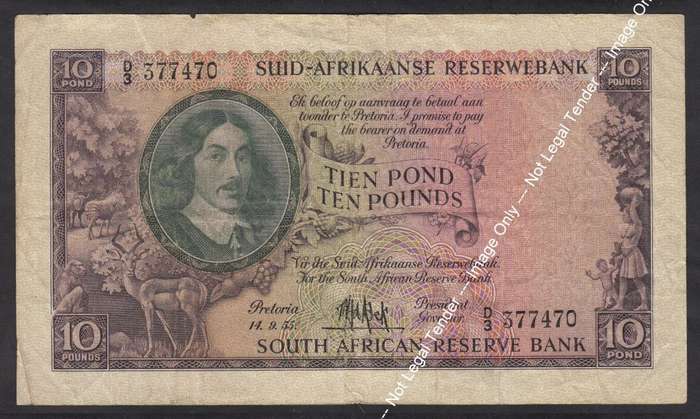 Union of South Africa: Tien Pond // Ten Pounds 14.9.1955