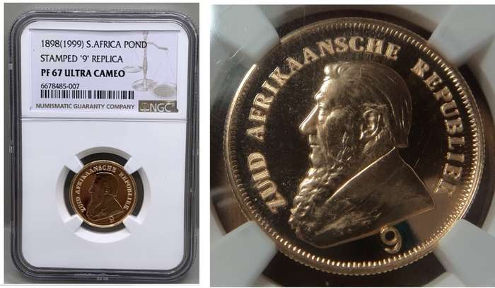 Paul Kruger ZAR: GOLD `Single 9` Replica Pond: NGC certified PF67 Ultra Cameo