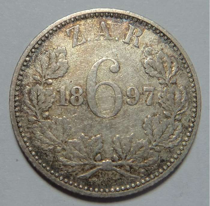 Paul Kruger ZAR Sixpence 1897 (Very Fine)