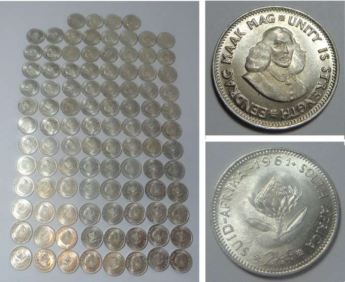 RSA: 100 Silver Tickeys of 1961 (Bid per Coin)