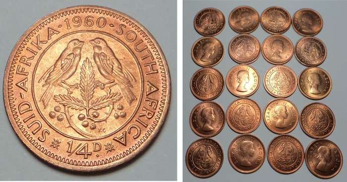 Union of South Africa: 20 x UNC Farthings of 1960 (5 collections available)