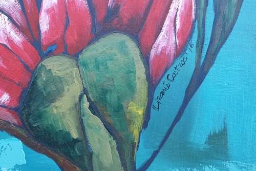 2x Original oil paintings of a King Protea by LIZAME COETZEE