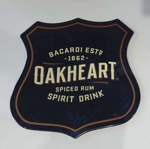 BACARDI est - OAKHEART spiced rum metal tin plate as per photo