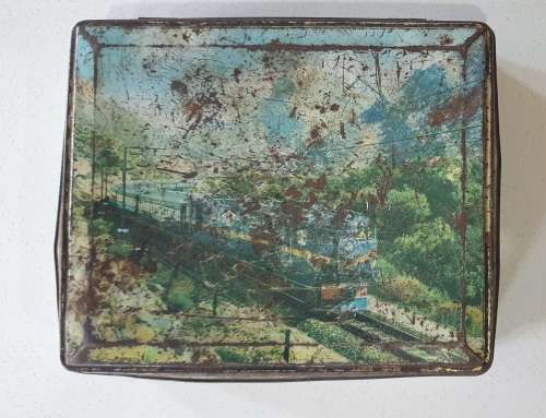 Old Edward Sharp tin with image of the Blue train as per photos