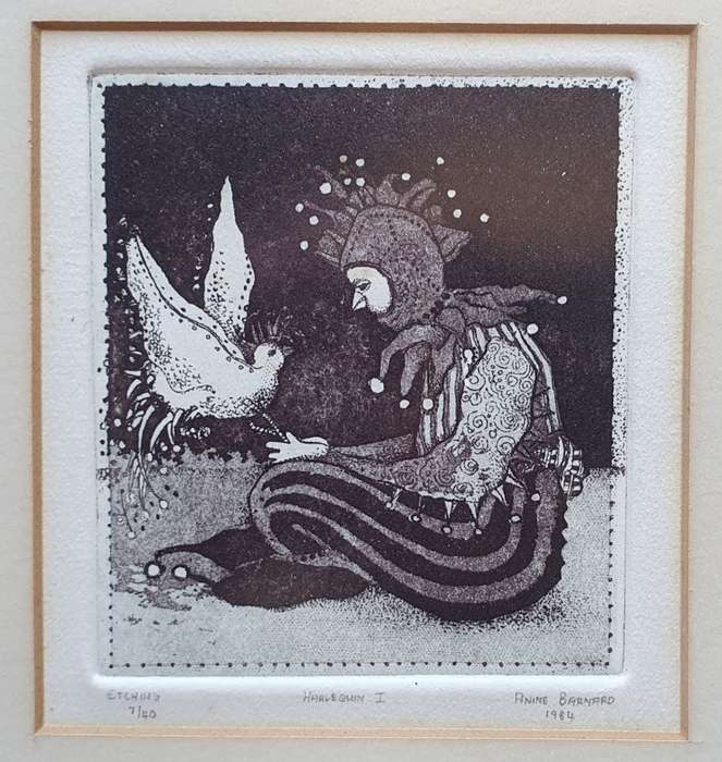 Framed ANINE BARNARD etch as per photo