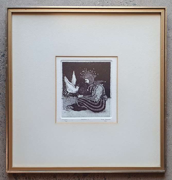 Framed ANINE BARNARD etch as per photo