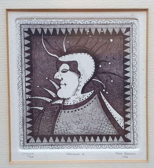 Framed ANINE BARNARD etch as per photo