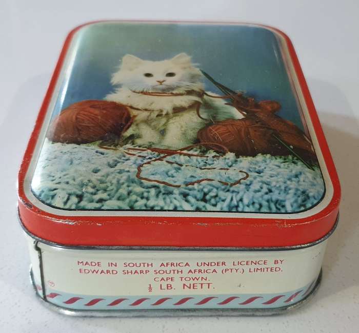 Vintage SHARPS toffee tin with  image of a cat as per photos