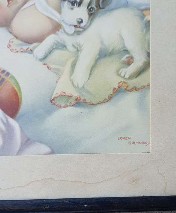 Framed vintage LOREN HOLMWOOD baby print