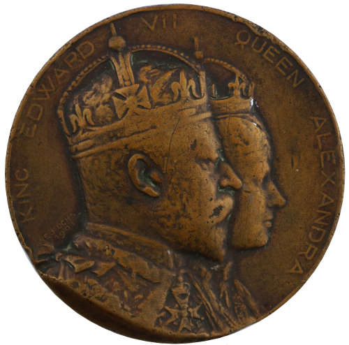 1902 King Edward VII and Queen Alexandra Bronze Coronation Medal [Hotel Victorian version] 62mm by E
