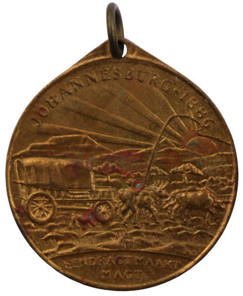 1936 Johannesburg Empire Exhibition: Building / Ox Wagon Bronze medallion
