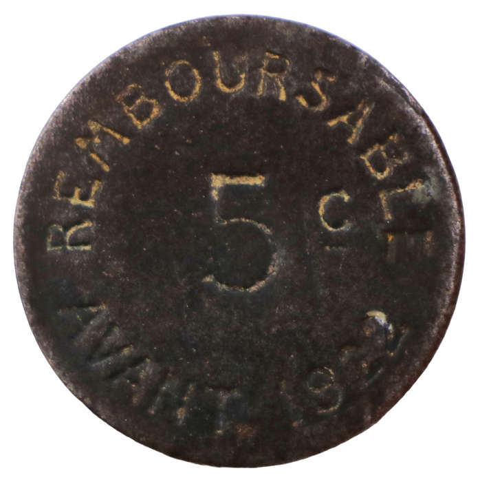 1922 France Chamber of Commerce Commune of Bayonne Iron 5c token