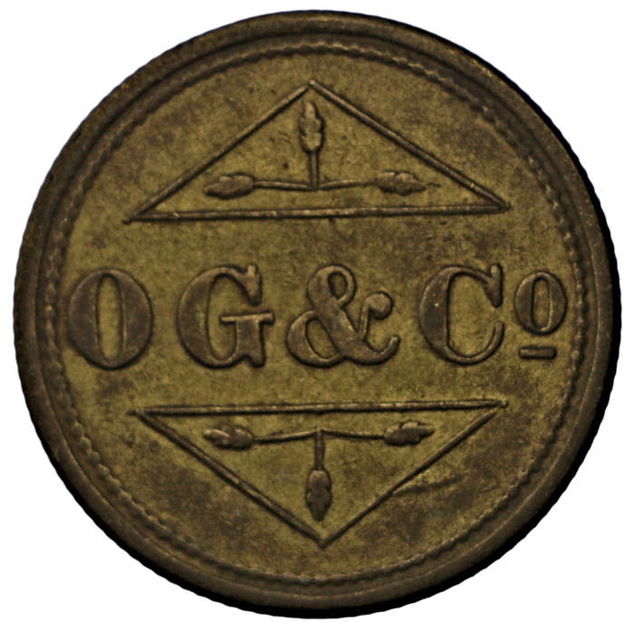Unissued O.G. & Co (Osborne, Garret & Co) Barber Check Token 2 Shillings
