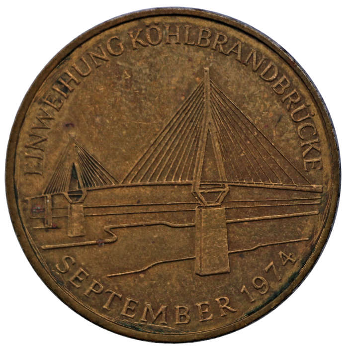 1974 German City Hamburg Opening of the Kohlbrand Bridge Copper plated steel Medallion