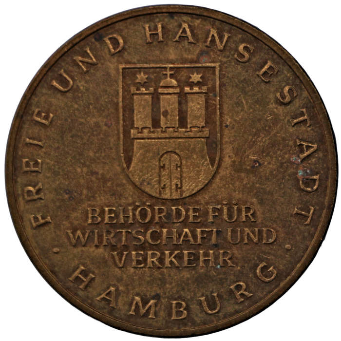 1974 German City Hamburg Opening of the Kohlbrand Bridge Copper plated steel Medallion