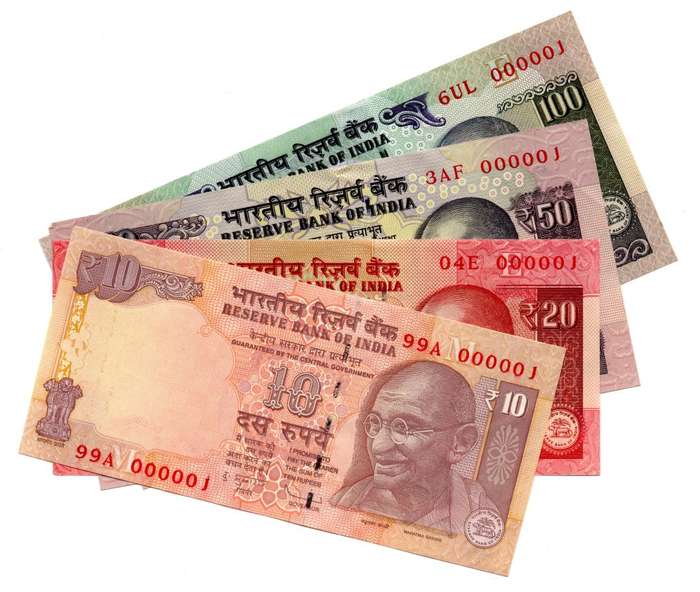 Set of India 10, 20, 50, 100 Rupees all Low Serial #000001