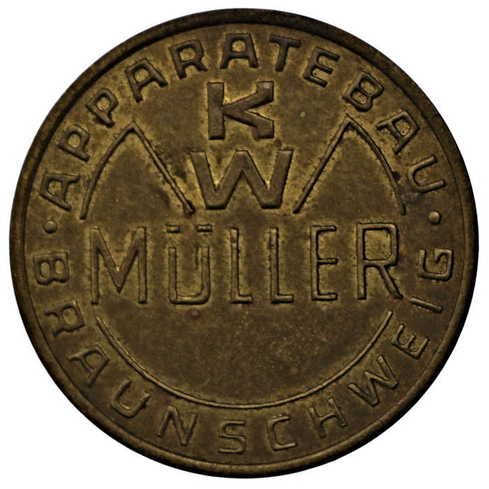 ND German KWM Ges. Gesch. Münzprüfer Token/Apparatebau K W Müller Braunschweig