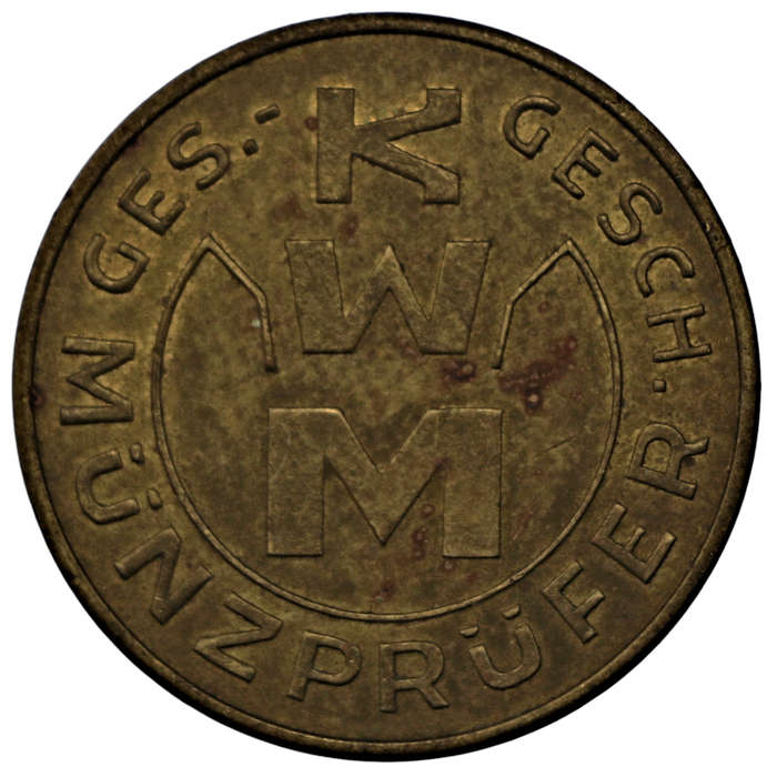 ND German KWM Ges. Gesch. Münzprüfer Token/Apparatebau K W Müller Braunschweig