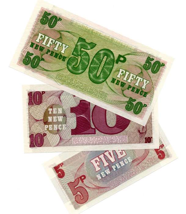 1972 British Armed Forces 6th Series Military Voucher note lot 5 - 50 New Pence: