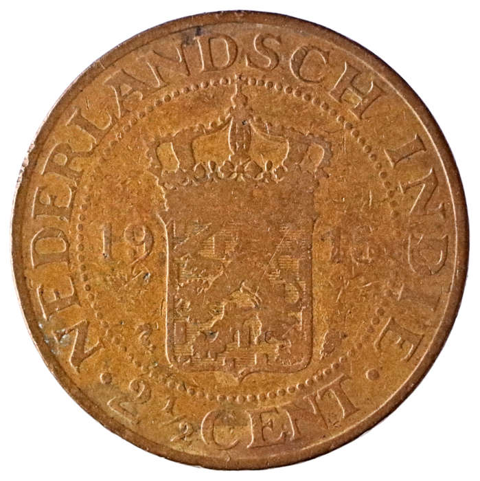 1915 Indonesia Netherlands East Indies 2 1/2 Cent, Royal Dutch Mint, KM#316