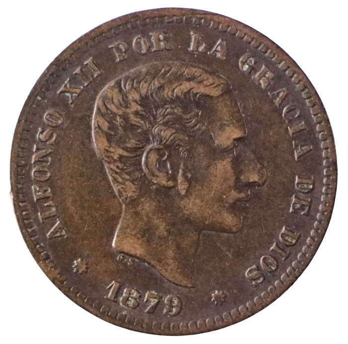 1879 Spain 5 Centimos, 8-pointed star  Barcelona Mint, KM#674