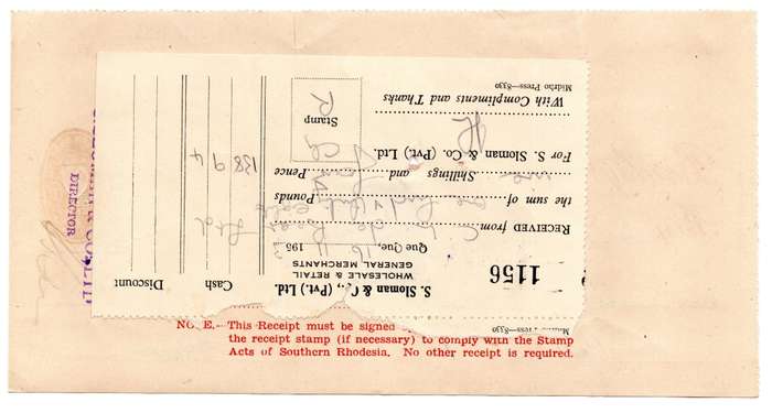 1953 Southern Rhodesia, Barclays Bank - C. L. de Beer. Ltd Anzac Mine, Cheque issued for £138 and 9